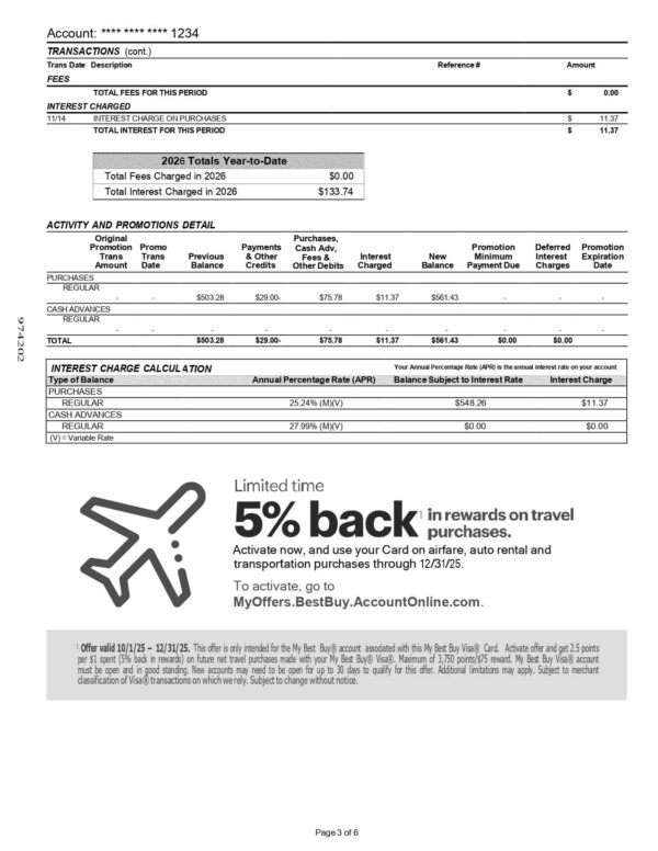 Best Buy Credit Card Statement Best Buy Credit Card