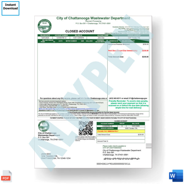 City of Chattanooga Wastewater Bill