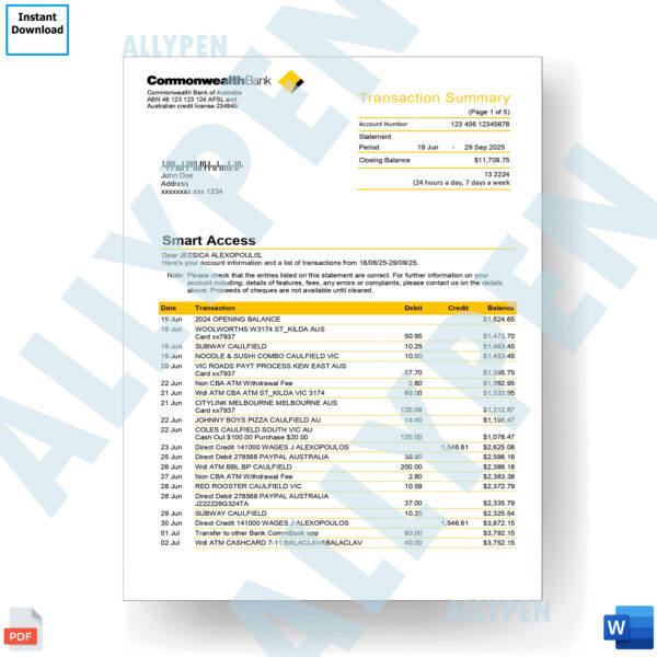 Commonwealth Bank Statement