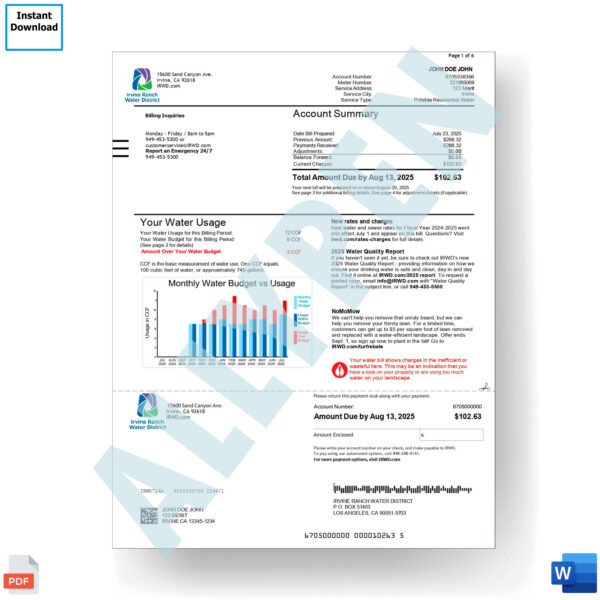 Irvine Ranch Water District Utility Bill