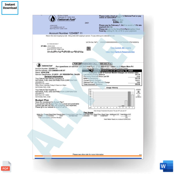 National Fuel Utility Bill