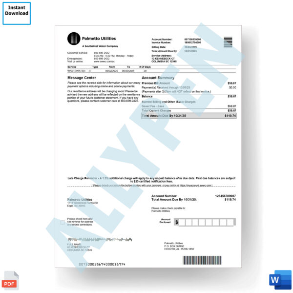 Palmetto Utilities Water Bill