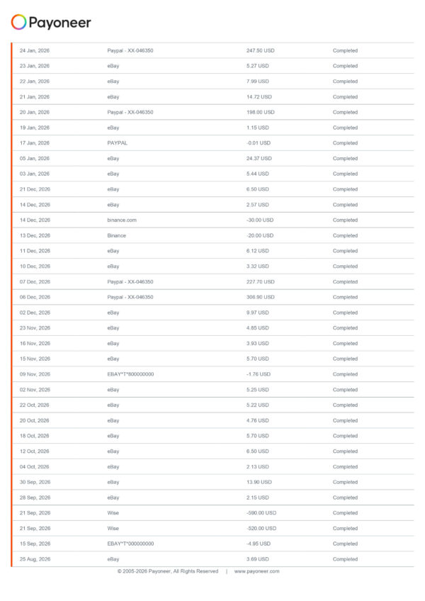 Payoneer Bank Statement