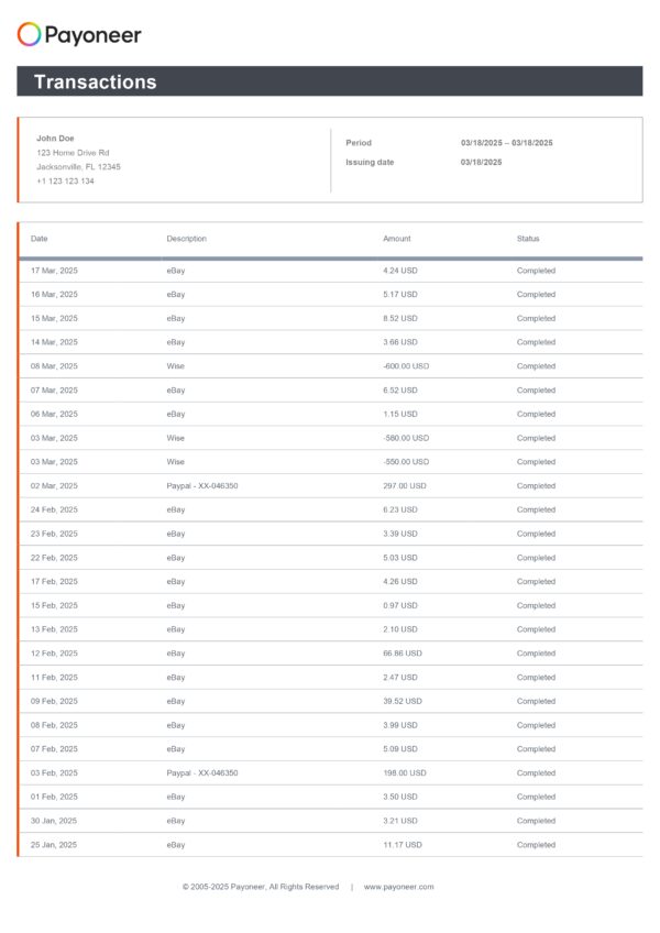 Payoneer Bank Statement