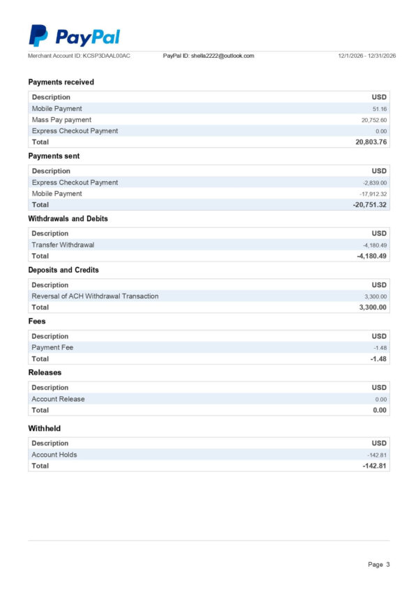 Paypal Business Statement