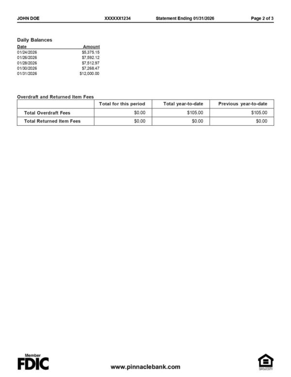 Pinnacle Bank Statement