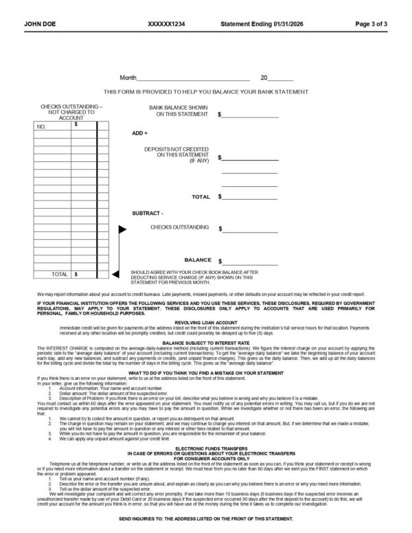 Pinnacle Bank Statement