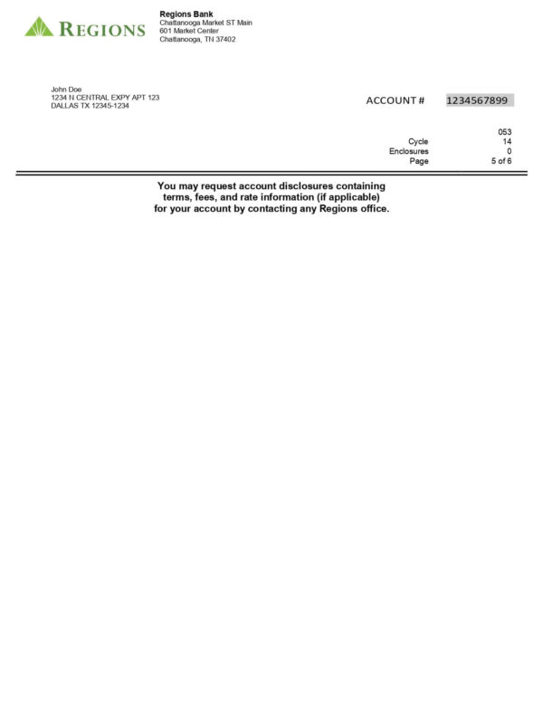 Region Bank Statement - Lifegreen  Checking