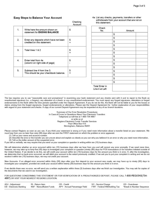 Regions Statement - Eaccess Account