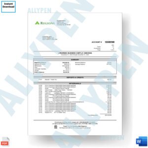 Regions Bank Statement -  Lifegreen Business Simple Checking