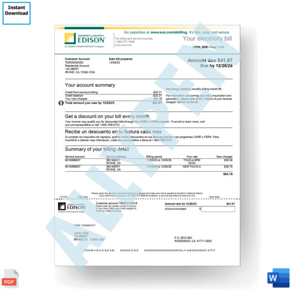 Southern California Edision Electricity Bill