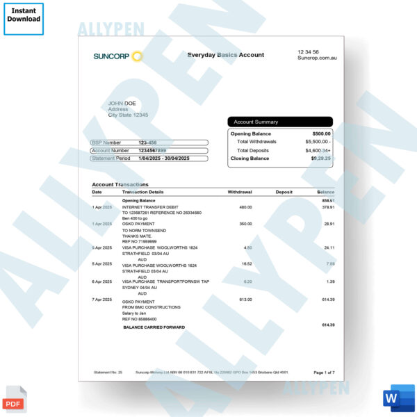 Suncorp Bank Statement