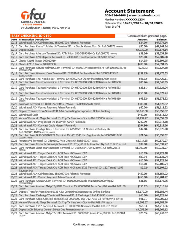 Taunton Federal Credit Union Statement