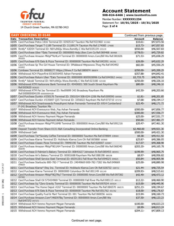 Taunton Federal Credit Union Statement