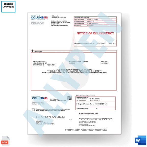 The City of Columbus Water Bill