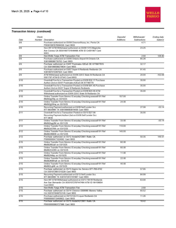 Wells Fargo Combined Statement of Accounts