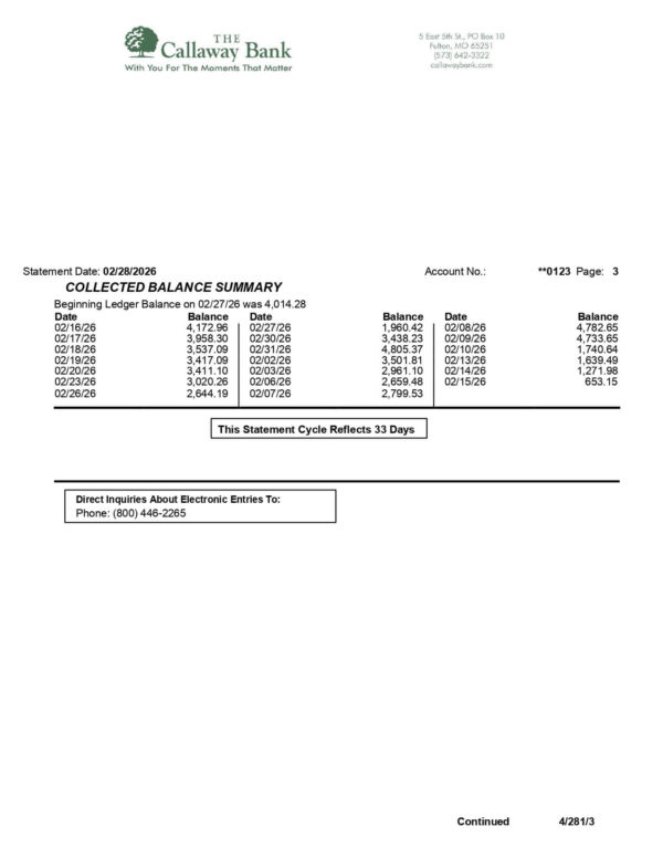 The Callaway Bank Statement The Callaway Bank Statement